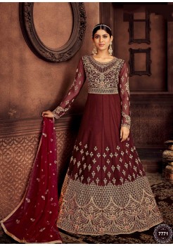 Maroon Butterfly Net With Embroidery Anarkali 